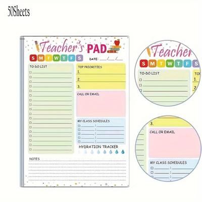 TEMU Teacher's Pad Daily Planner - 5.5 X 8.3 Inch, 50 Sheets, English Language, Paper Material, And To-do List Organizer With Top , Notes Section, And Hydration For Educators