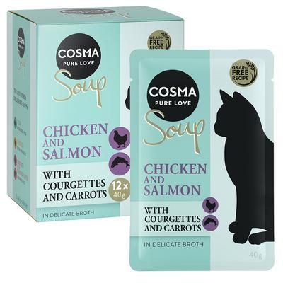 12x40g Chicken, Salmon, Courgettes, Carrots Soup Cosma Wet Cat Food