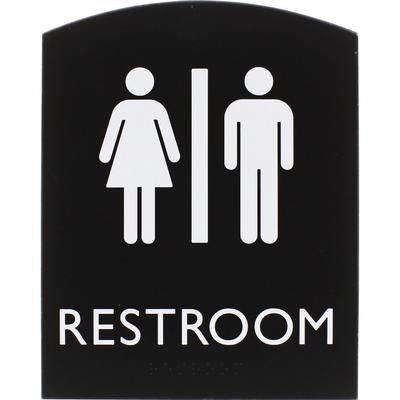 Lorell 02672 Restroom Sign, 1 Each, 6.8" x 8.5" Height, Rectangular Shape, Easy Readability, Braille, Plastic, Black
