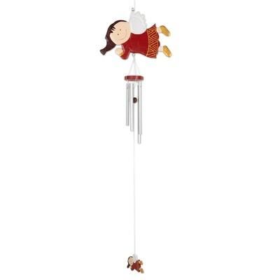 'Hand-Painted Red Wood Angel Wind Chime Christmas Decor'