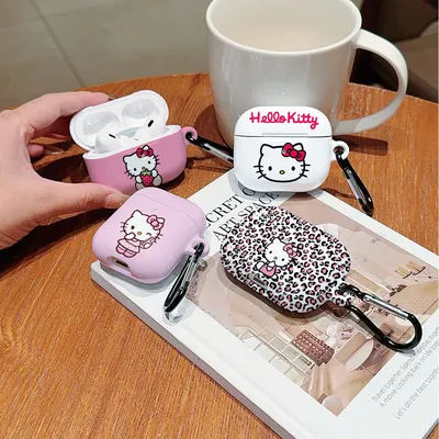 Cartoon Hellos Kittys Custodia protettiva antiurto lucida HD rigida per auricolari per PC per AirPods 1 2 3 4 Pro Pro2 con gancio in metallo
