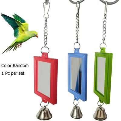 TEMU 1pc Double-sided Square Mirror Bird Toy - , Parrot Cage Accessory, Pet Bird Plaything For Cage Decoration