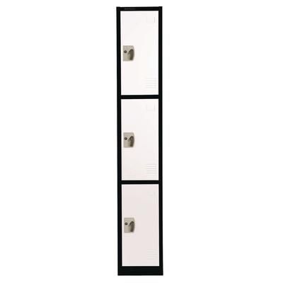 AdirOffice Steel Storage Locker, 3 Compartment, 12 x 12 x 72, Black Body/White Doors (ALHI629203BW)