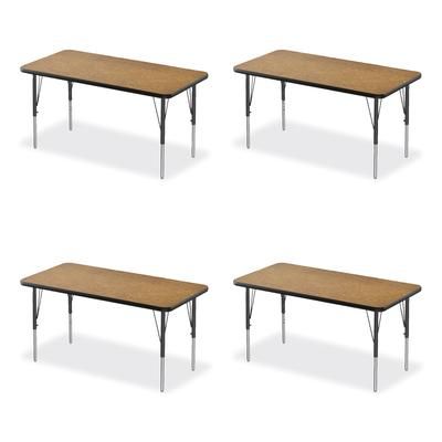 Correll® 2448TF0695K4 Adjustable Activity Table, Rectangular, 48" x 24" x 19" to 29", Med Oak Top, Black Legs, 4/Pallet