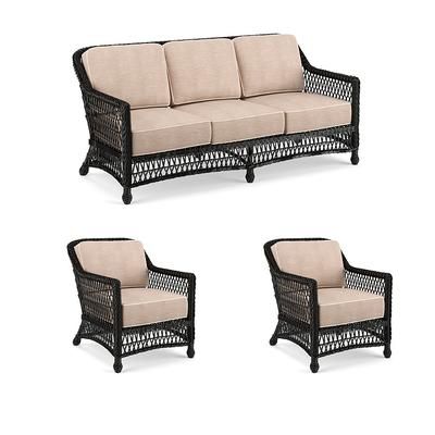 Hampton 3-pc. Sofa Set with Two Lounge Chairs in Black Walnut Wicker - Standard, Moss - Frontgate