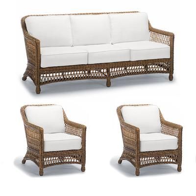 Hampton 3-pc. Sofa Set with Two Lounge Chairs in Driftwood Wicker - Quick Dry, Sailcloth Indigo - Frontgate