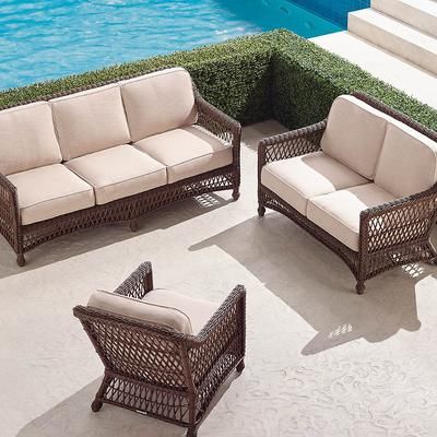 Hampton 3-pc. Sofa Set in Driftwood Wicker - Standard, Sailcloth Seagull - Frontgate