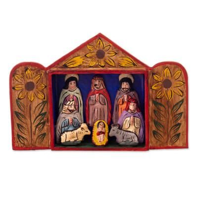 'Fair Trade Artisan-Made Wood and Ceramic Nativity Retablo'