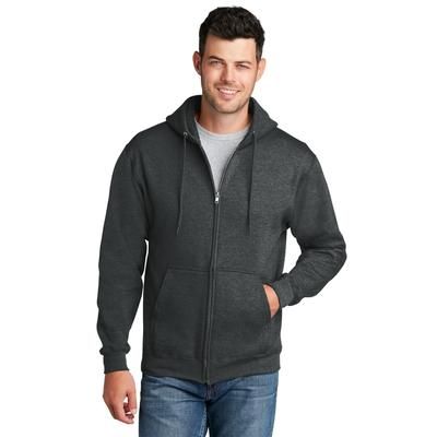 Port & Company PC78ZH Co Core Fleece Full-Zip Hooded Sweatshirt in Black Heather size Small | Cotton/Polyester Blend