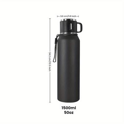 TEMU Newest Stainless Steel Insulated Bottle With Cup – Vacuum Insulated For Hot And Cold Drinks, 24-hour Insulation For Commute, Travel, Outdoor Activities