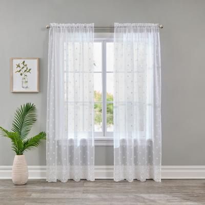 Wide Width Embroidered Voile Panel by BrylaneHome in White Floral Eyelet (Size 52" W 95" L)