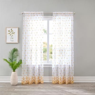 Wide Width Embroidered Voile Panel by BrylaneHome in Yellow Floral Eyelet (Size 52" W 108"L)