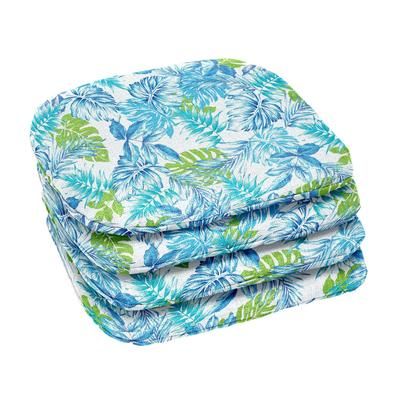 BH Outdoor Performance Set of 4 Stacking Chair Pads by BrylaneHome in Blue Fern Patio Cushion