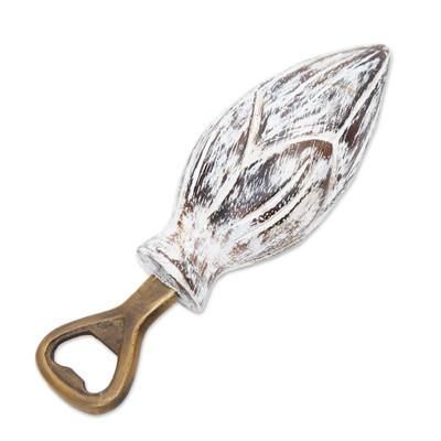 Young Lotus,'Handcrafted Wood Lotus Bottle Opener in Black and White'