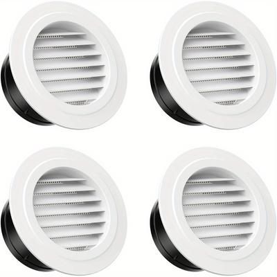 TEMU 4pcs 100mm Circular Vent Covers, Sleek White With Black Rim, Plastic Louvered Design For Efficient Airflow - Ideal For Modern Home