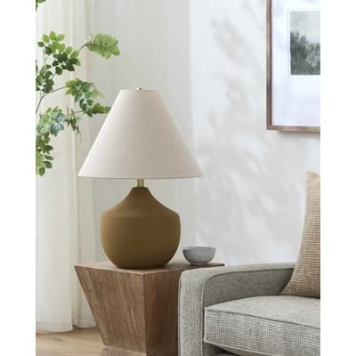 Felixdorf 22"H x 16"W x 16"D Rustic Dark Red/Beige/White/Metallic - Brass/Translucent Table Lamp - Boutique Rugs