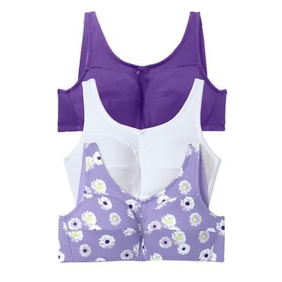 Plus Size Women's 3-Pack Cotton Wireless Bra by Comfort Choice in Plum Burst Assorted (Size 48 DDD)