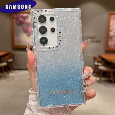 3 in 1 Clear Gradient Glitter Case Samsung Galaxy S25 S24 S23 S22 Ultra Plus S23 FE A54 A34 A25 A24