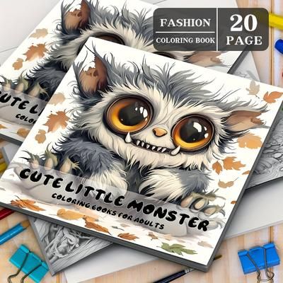 TEMU 1pc Cute Adult Coloring Book - Whimsical, Fluffy Creature With & , Ideal For Christmas, Halloween, And Party Gifts, Festive Gift Idea| Coloring Pages, Monster Coloring Book