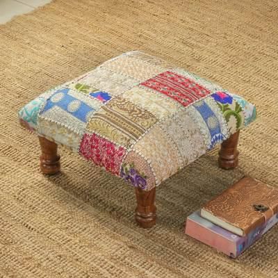 Dreams from Paradise,'Indian Classic Patchwork Ottoman Footstool in Bright Hues'