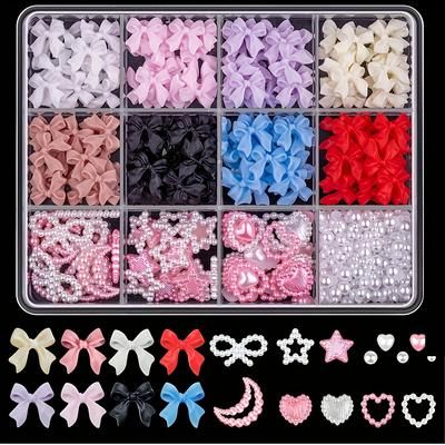TEMU 500pcs Bow Ribbon Nail Decorations Set, Half Round Artificial Pearls, 11 Colors, Shiny Bow Jewelry, For Nails, Shoes, Clothes, Bags, Crafts, Unscented