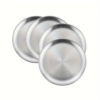 TEMU 2/4/8/10pcs Stainless Steel Plates 7.87inch Dinner Plates For Picnic Outdoor Camping Service, Reusable And Dishwasher Safe, Kitchen Supplies