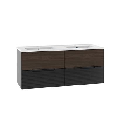 Mobile bagno doppio lavabo effetto legno nero e marrone 120cm