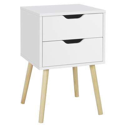 TEMU Yaheetech Bedside Table Modern End Table Cabinet With 2 Drawers, Solid Legs, Space, Side Table For Bedroom/living Room/, 40x40x61cm, White