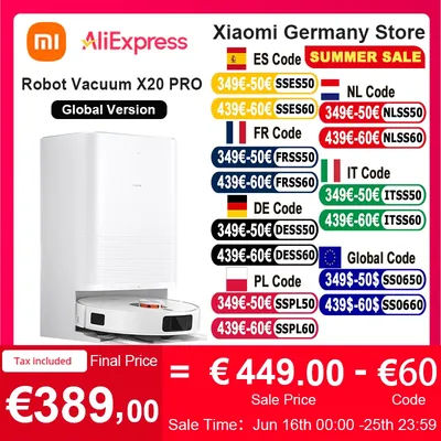 Versione globale Xiaomi Robot Vacuum X20 Pro Controllo vocale Raccolta automatica della polvere