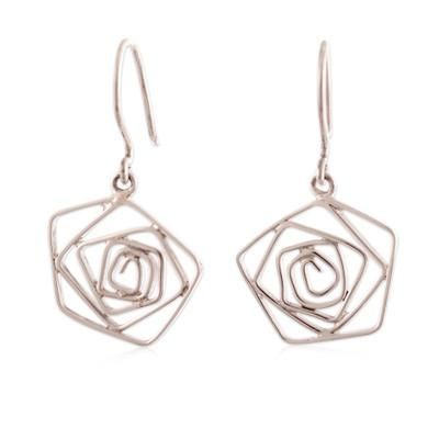 'Modern Abstract Rose-Themed Sterling Silver Dangle Earrings'