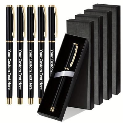 TEMU 5-pack Golden Metal Ballpoint Pens With Custom Engraving And Gift Boxes, Snap Closure, Round Barrel And Advertising Gifts