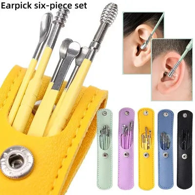 New 6Pcs Ear Cleaner Wax Pickers Earpick Wax Remover Curette Ear Pick Cleaner Kit Spoon Care Ear Clean Tool Ear Wax Removel tool