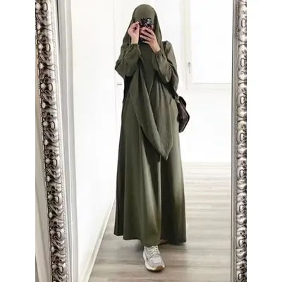 Eid – vêtement de prière Long Khimar pour femmes musulmanes, ensemble 2 pièces, robe Abaya et Hijab, couverture complète, caftan islamique du Ramadan, Djellaba, jilbab