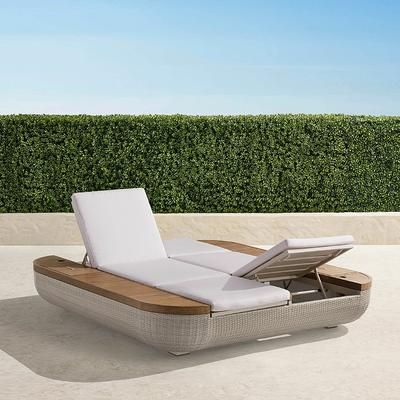 Hanalei Double Chaise Lounge with Cushions in Dove Wicker - Standard, Cara Stripe Cobalt - Frontgate