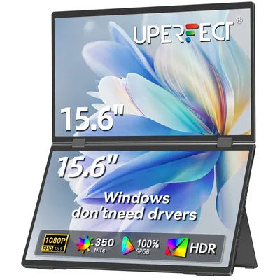 UPERFECT Laptop Screen Extender 15.6" 1080P Dual Screen with Speaker HDMI USB-C Triple Monitor for Laptop MacBook Surface PC Xbo