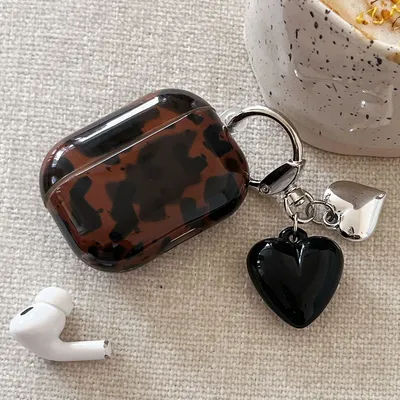 Stylish Retro Leopard Print Heart-shaped Keychain Sexy Case For AirPods 4 4ANC 2024 Earphone Cover For AirPods 1 or 2 3 4 Pro 2