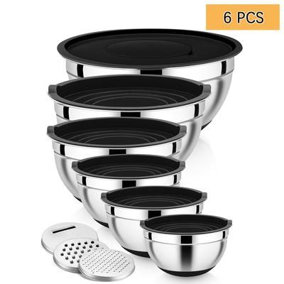 TEMU Black Stainless Steel Kitchen Set: 6 Mixing Bowls + 6 Airtight Lids + 3 Grater Attachments | Salad Bowls, 6-size Food Storage Containers With Kitchen Gadgets