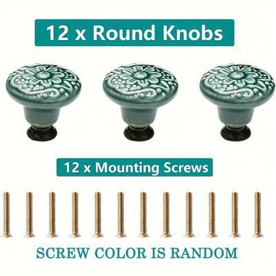 TEMU 12pcs Ceramic Cabinet Knobs, Green , Drawer & Door Pulls With Mounting Screws, Industrial Hardware For Dresser & Cupboard