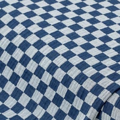 Tissu mousseline/double gaze "carreaux", bleu/coloré