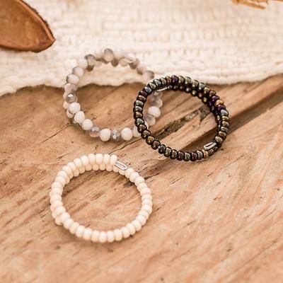 'Guatemalan-Made Set of 3 Crystal and Glass Beaded Wrap Rings'