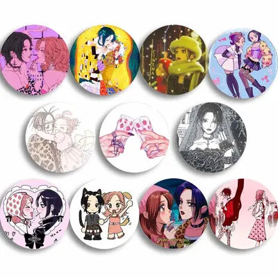 Anime Figure Nana and Hachi Enamel Pin Cartoon Cosplay Badge Round Snap-in Brooch for Backpack Clothes Decor Jewelry Accessories