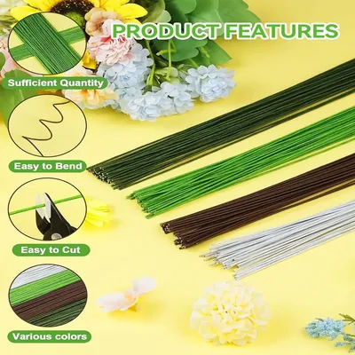 Tiges de fil Floral vert clair de calibre 22/20, 100 pièces, pour la fabrication de fleurs artificielles, fil de fleuriste, fil de fleur pour l'artisanat