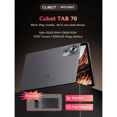 Cubot TAB 70, 2025 New Tablet Android 14, Octa-Core, 16GB RAM(6GB+10GB), 128GB ROM, 10.95" HD+ Screen, 8200mAh, GPS, Face ID
