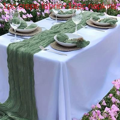 TEMU 13pcs, Cheese Cloth Tablecloth Set 1pc, Gauze Tablecloth 12pcs Napkins, Country Bohemian Style Wedding Bridal Baby Shower Birthday Party