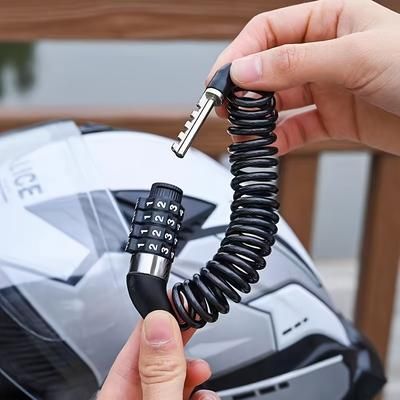 TEMU Motorcycle Helmet Lock Cable - Flexible Coiled Steel Security Chain With 4-digit Combination Lock, Brushed Finish, Stainless Steel Construction, Black - Single Pack