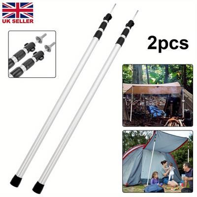 TEMU 2x Tent Poles Universal Telescopic Adjustable Awning Tent Tarp Pole Q9h0