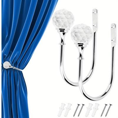 TEMU 2pack Crystal Curtain Holdback Hook Metal Crystal -form Wall Mounted Curtain Tie Backs Hooks Decorative Drapery Holdbacks For Window Curtains Shower Curtains Towels With Screws