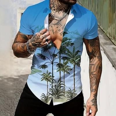 Per uomo Albero di cocco Colore sfumato Piante tropicali Camicia hawaiana Camicia con bottoni Camicia Aloha Manica corta Hawaiano Ricorrere Da mare Per eventi Abbigliamento mare Estate Primavera