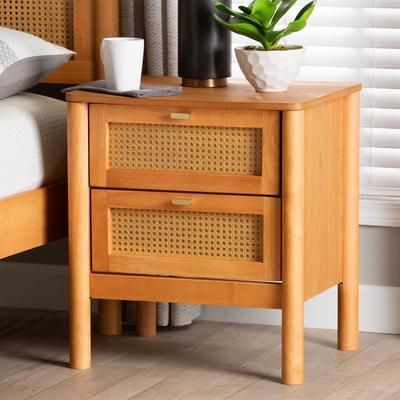 Jenn Golden Brown Wood Japandi 2-Drawer Nightstand with Distressed-Finished Rattan by Wholesale Interiors INC in Golden (Size ONE SIZE)