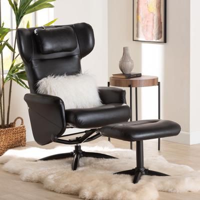 Elwood Modern Brown Faux Leather 2-Piece Lounge Chair and Footrest Set by Wholesale Interiors INC in Black (Size ONE SIZE)